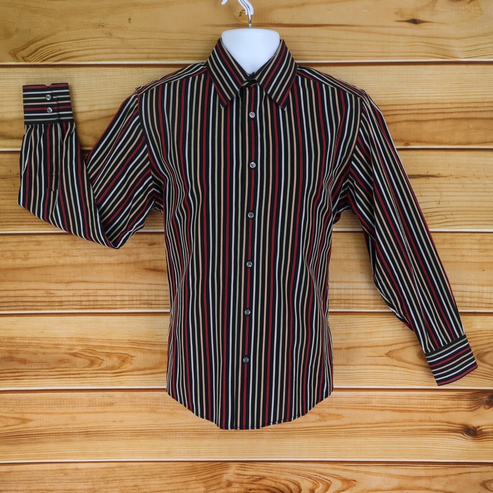 Claiborne Dress Shirt Modern Fit Mens M Multicolor Striped Cotton Point Collar